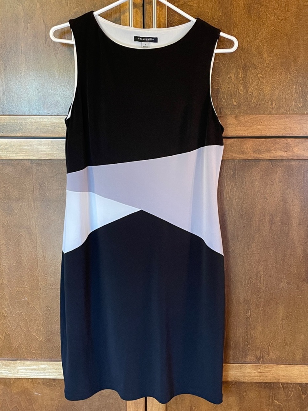 Bellissma Black White Grey Geometric Sleeveless Midi Dress